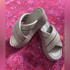 JustFab Cream Slide Sandals